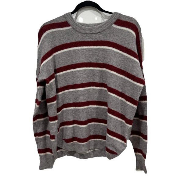 Madewell‎ Maroon Grey Stripe Alpaca Wool Blend Pullover Sweater Womens Small - Picture 1 of 8